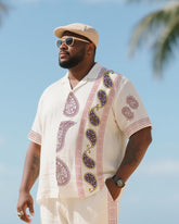 Big & Tall Men's Holiday Style Luxury Paisley Striped Printed Short-sleeved Shirt And Pants Suit